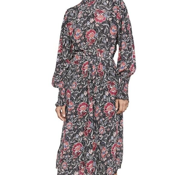Isabel Etoile Marant Silk Yandra Floral Mock Neck Midi Dress Sz 38/ 6US Classic - Picture 1 of 15